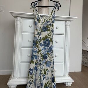 Reformation Blue and Green Floral Tie-Shoulder Maxi Dress